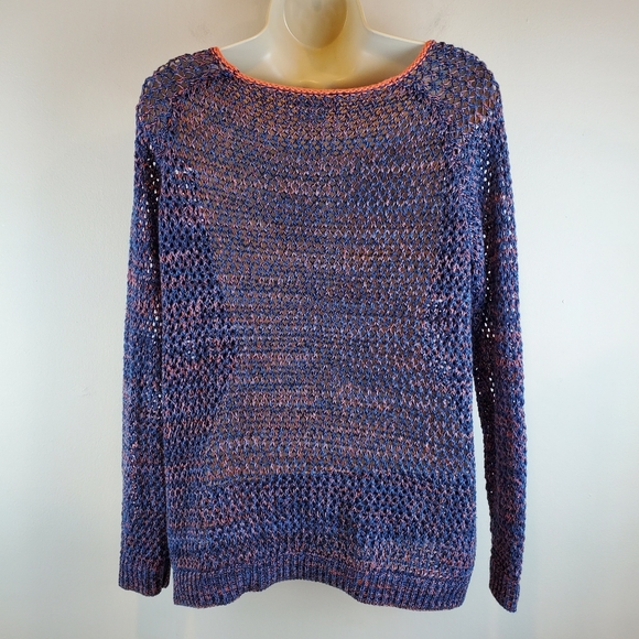 Womens John Paul Richard Loose Knit Sweater Blue Pink Round Neck Size S - Picture 2 of 6